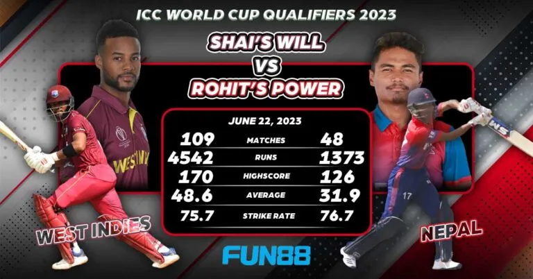 West Indies vs Nepal June 22, 2023: ICC World Cup Qualifiers 2023, Match 9, Group A Best Predictions Fun88